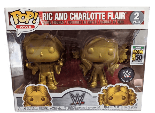 ric and charlotte flair wwe exclusive black background san diego comic con debut 2 pack