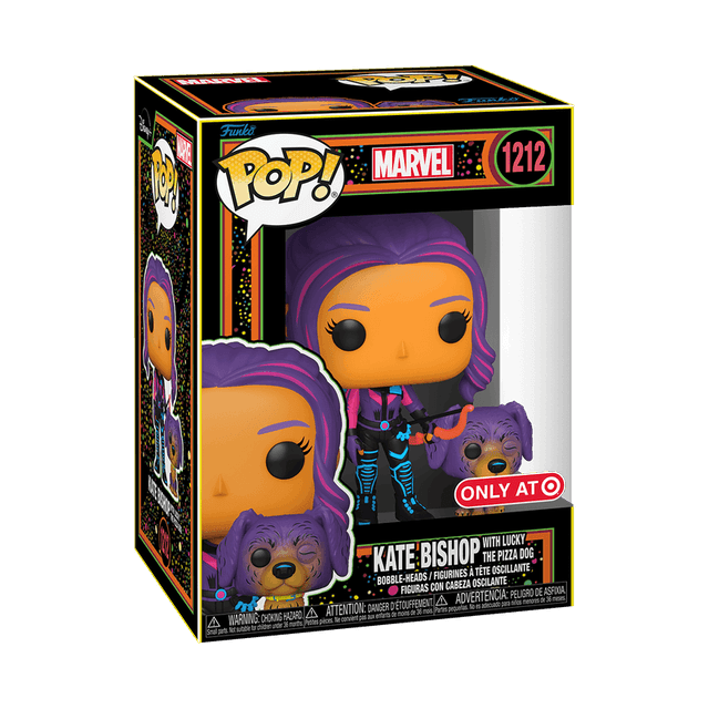 kate bishop with lucky the pizza dog blacklight only at 1212