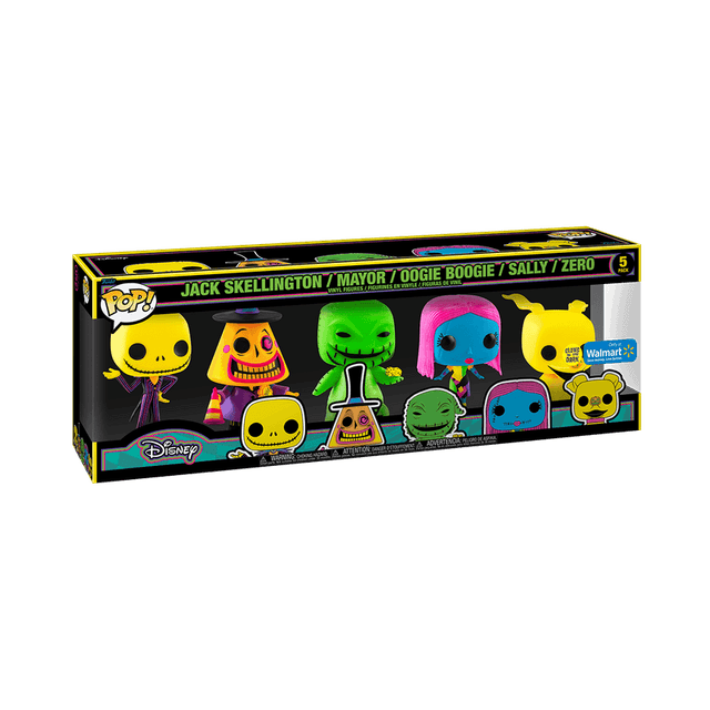 jack skellington mayor oogie boogie sally zero blacklight only at walmart glows in the dark 5 pack