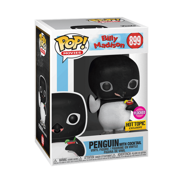 penguin with cocktail hot topic yellow background flocked pink 899