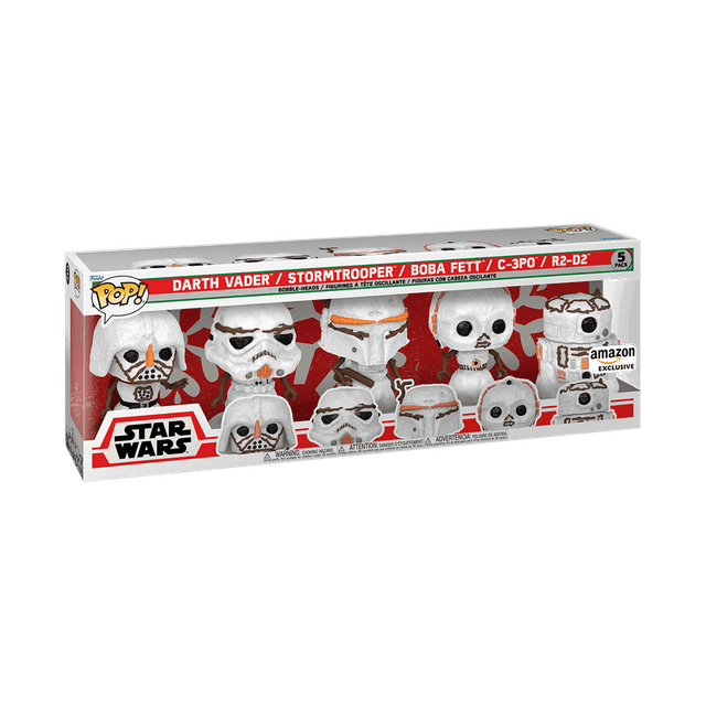 darth vader stormtrooper boba fett c 3po r2 d2 snowmen amazon exclusive white background 5 pack