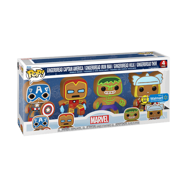 gingerbread captain america iron man hulk thor only at walmart glows in the dark 4 pack