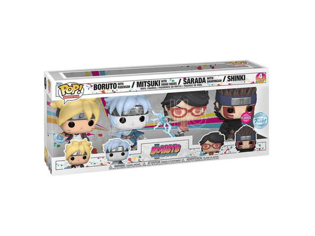 boruto with rasengan mitsuki snake hands sarada sharingan shinki special edition flocked pink background 4 pack