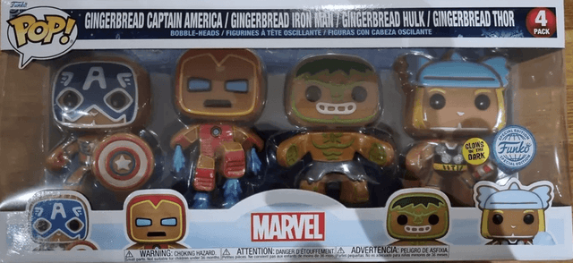 gingerbread captain america iron man hulk thor special edition glows in the dark 4 pack