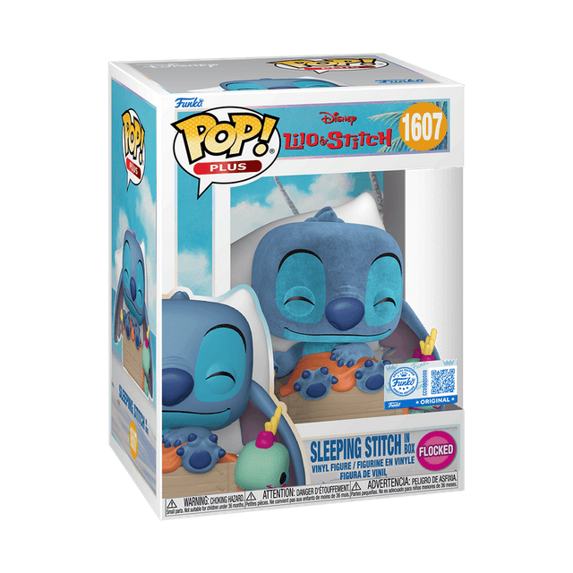 sleeping stitch in box original blue flocked pink background 1607
