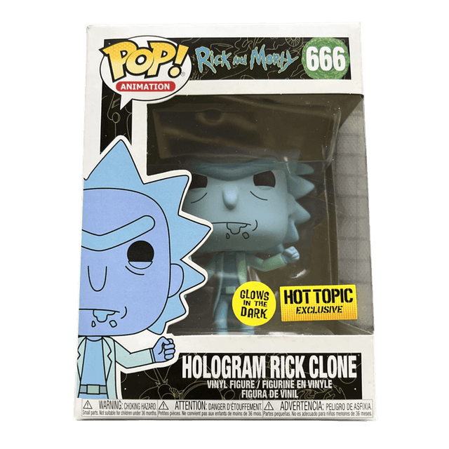 hologram rick clone hot topic yellow background glows in the dark 666