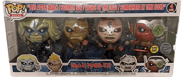 live after death seventh son nights of the dead somewhere in time eddie special edition emp exclusive black background glows dark 4 pack